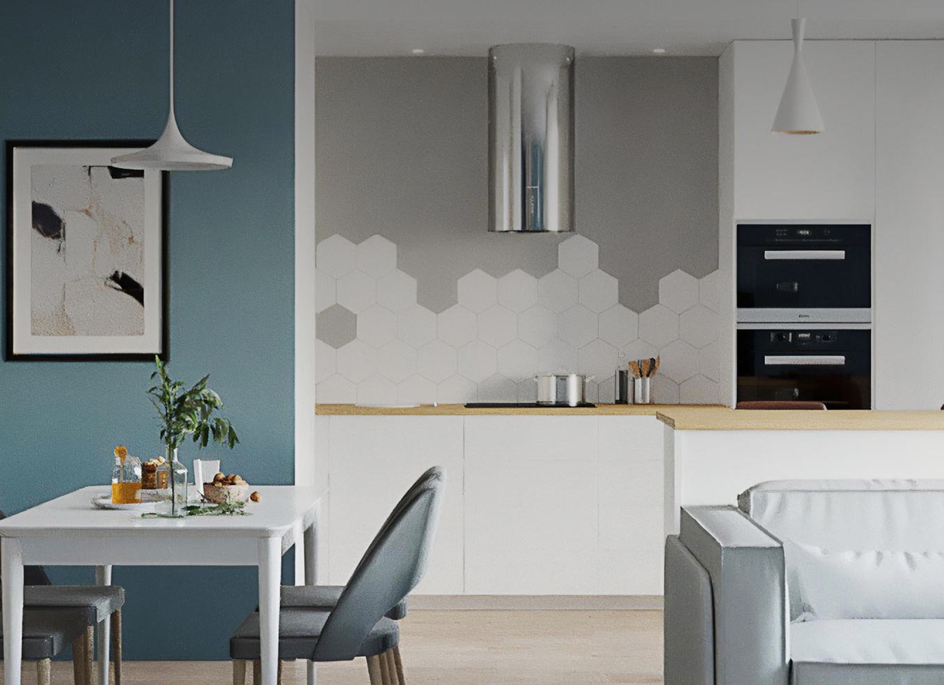 Светлая и спокойная евротрёшка 84м² с балансом мягкости и выразительности (проект Domeo)