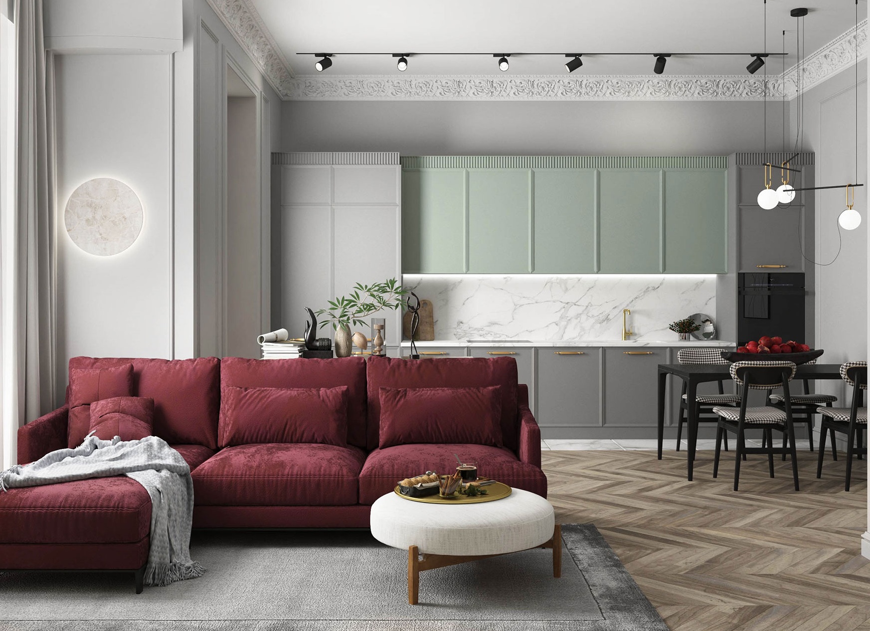 Живой интерьер в стиле эклектика с элементами ар-деко : проект 2-комнатной квартиры 81м²