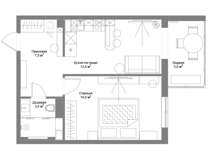 Проект планировки стандартной однушки <40 м² в стиле современная классика: как сделать красиво и уютно